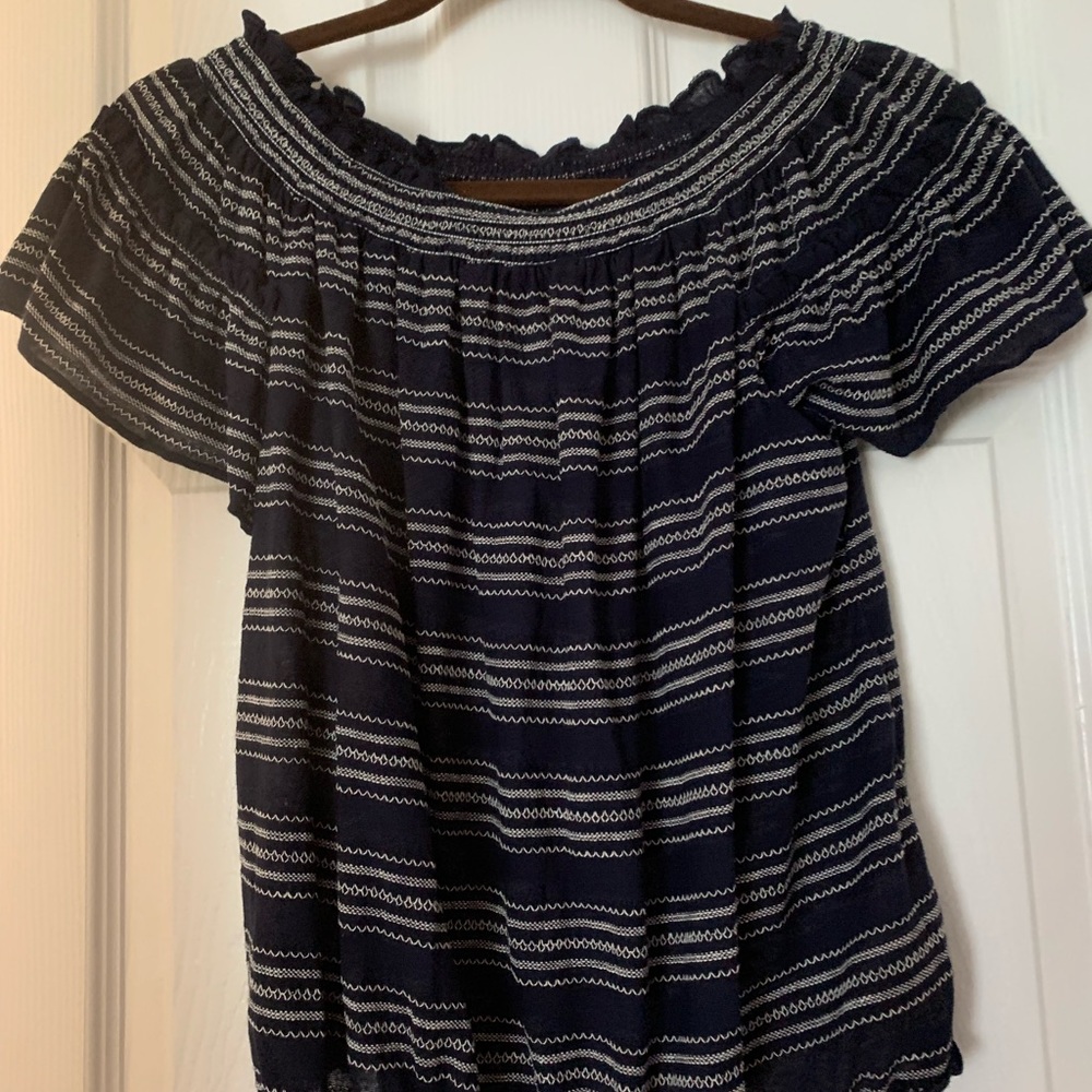 Max Studio Short Sleeve Blue & White Top Size:S